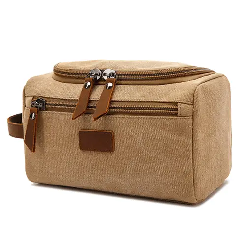 Guangzhou Factory OEM Vintage Portable Cotton Canvas Mens Toiletry Kit Bag